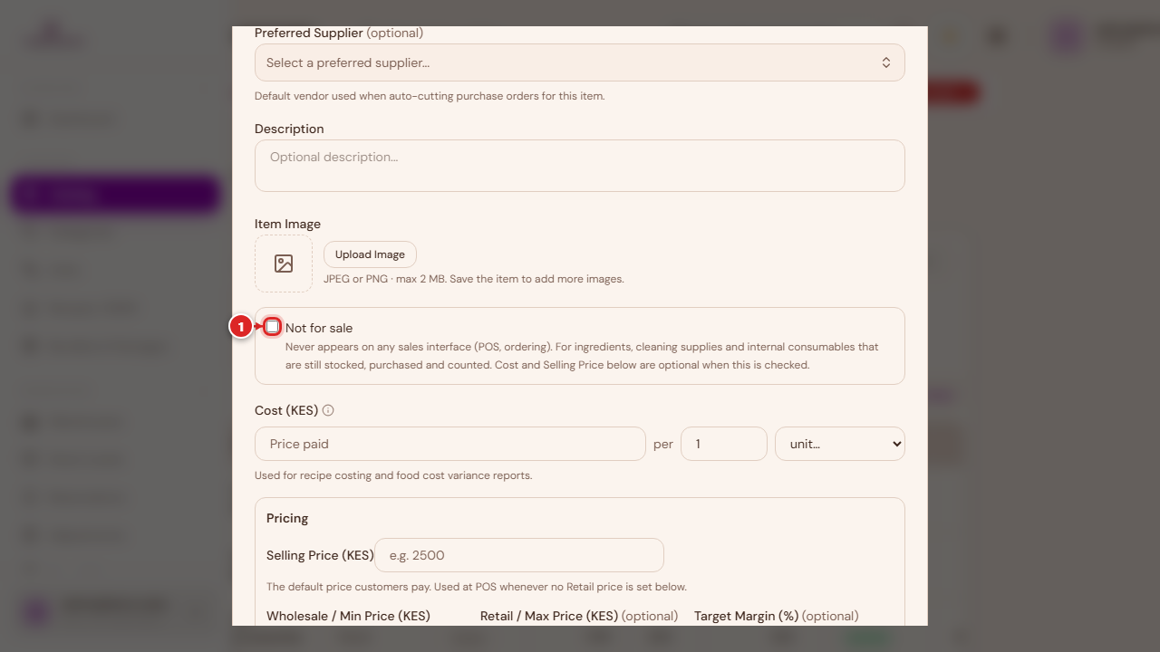 Not for sale checkbox