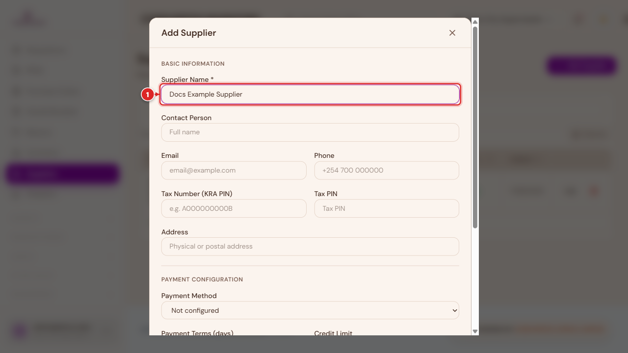 Add Supplier dialog