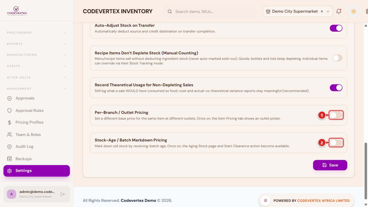 Settings — the two add-on toggles