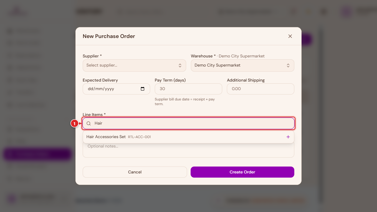 Purchase order line items