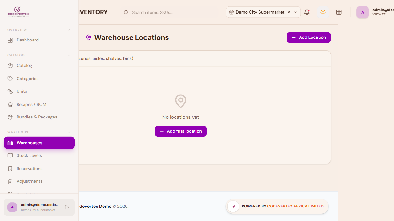 Warehouse locations tree