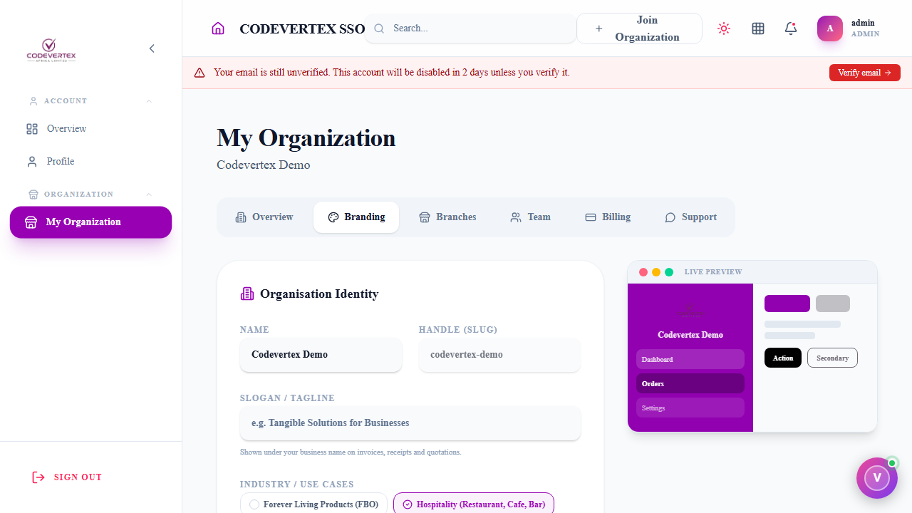 Branding tab