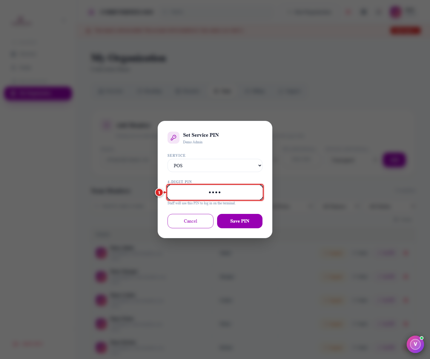 Set PIN dialog