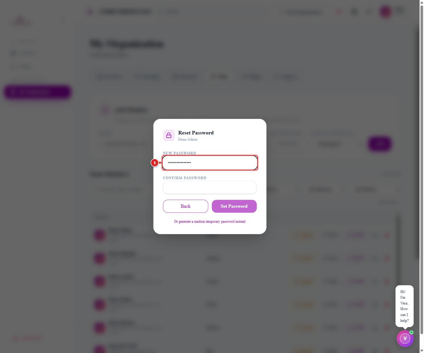 Reset Password dialog — set a new password