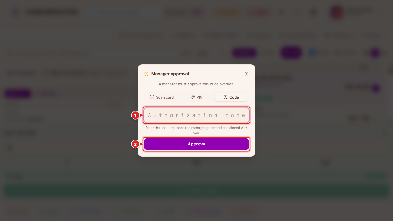 Approval dialog — the Code tab