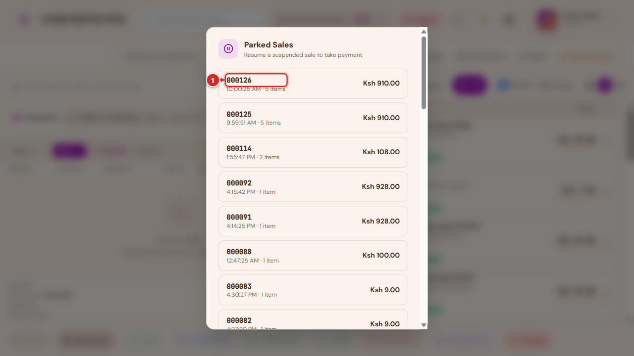 Suspended Sales — a parked sale, ready to resume