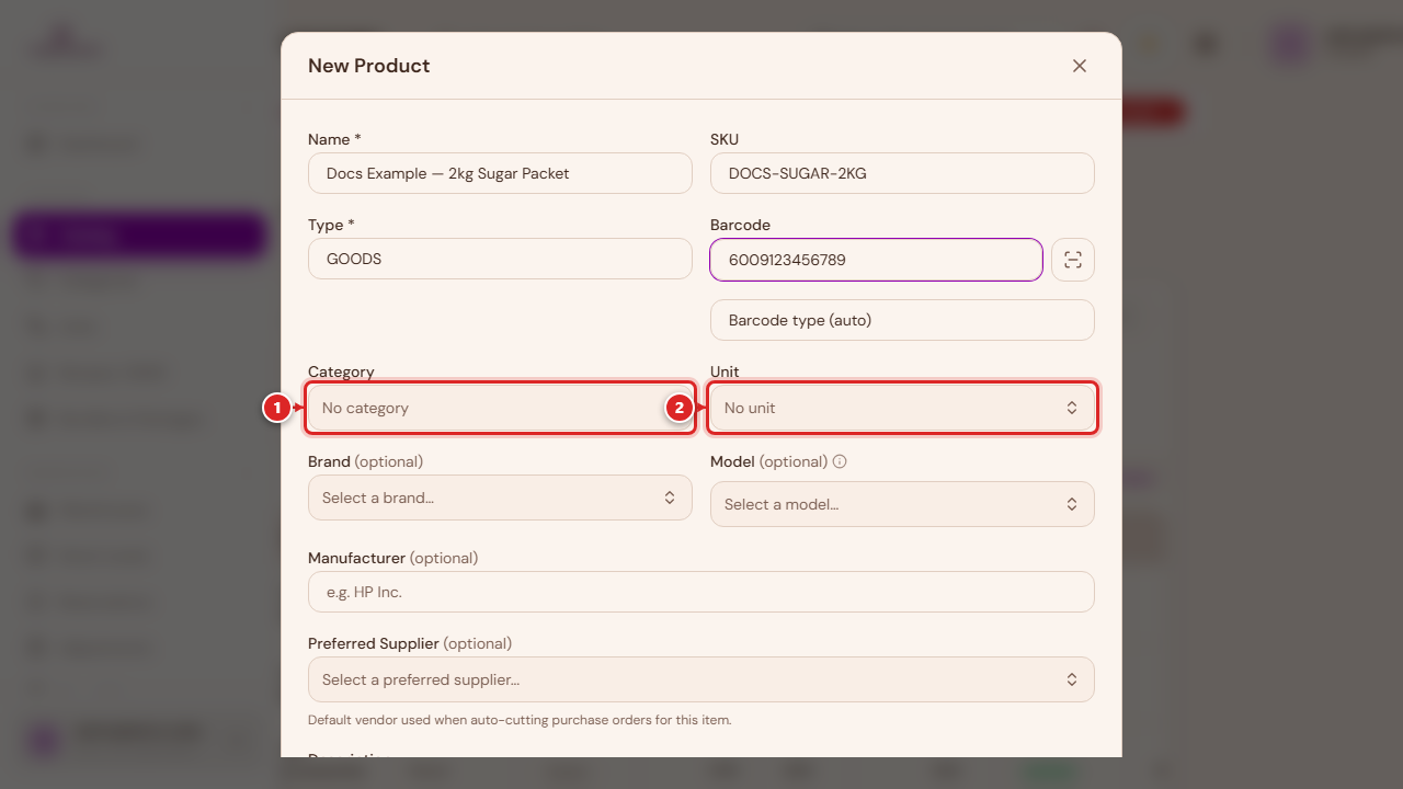 Category and unit fields