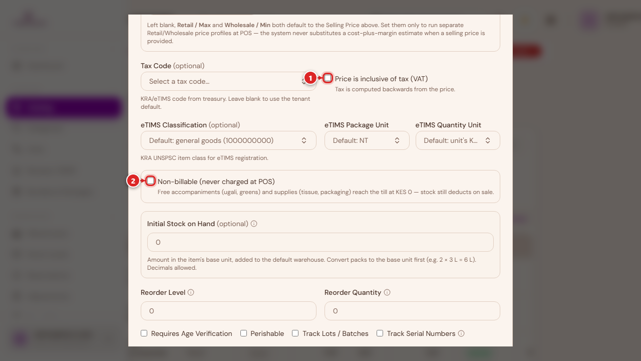 Tax and non-billable fields