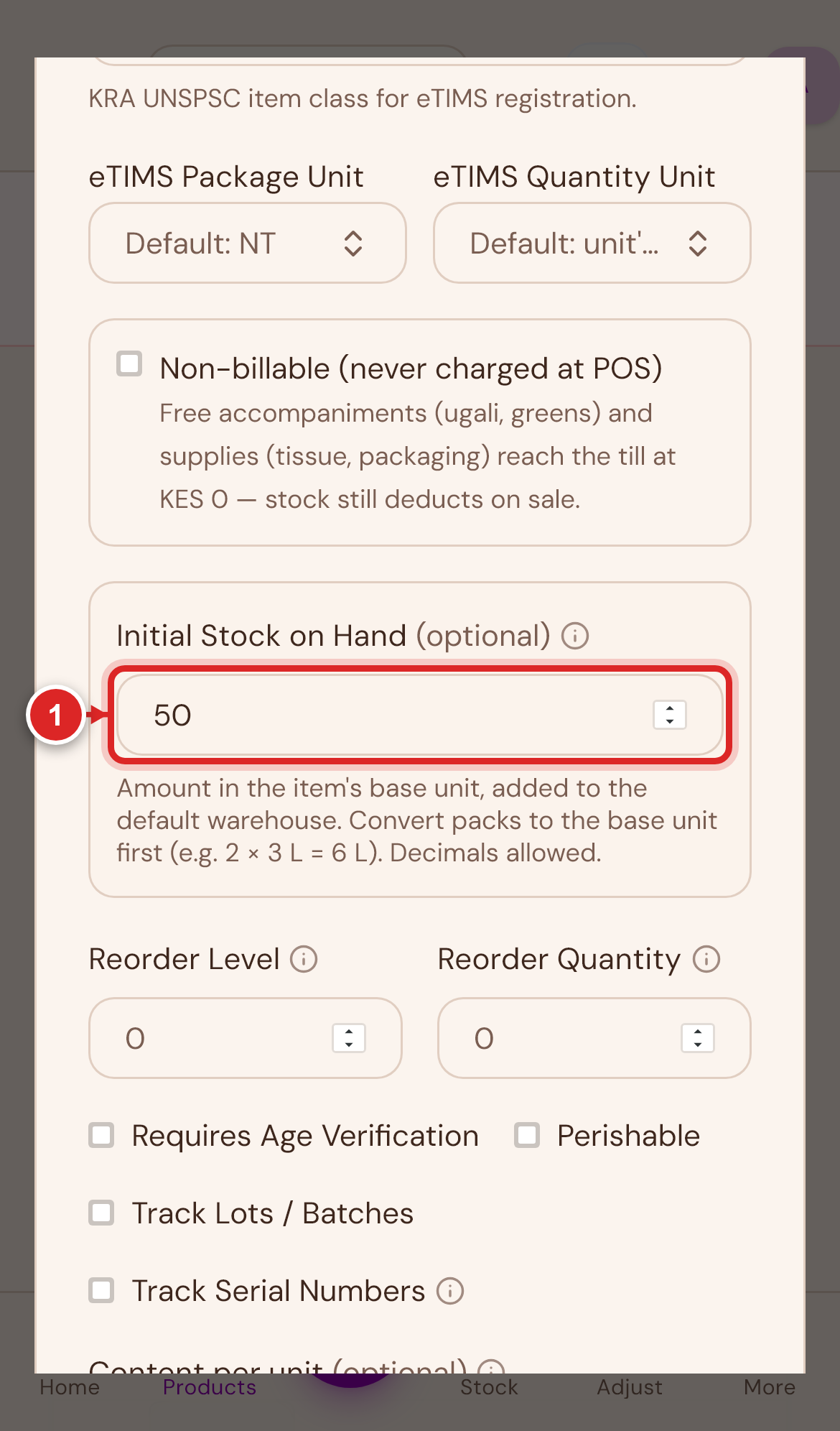 Initial Stock on Hand on mobile
