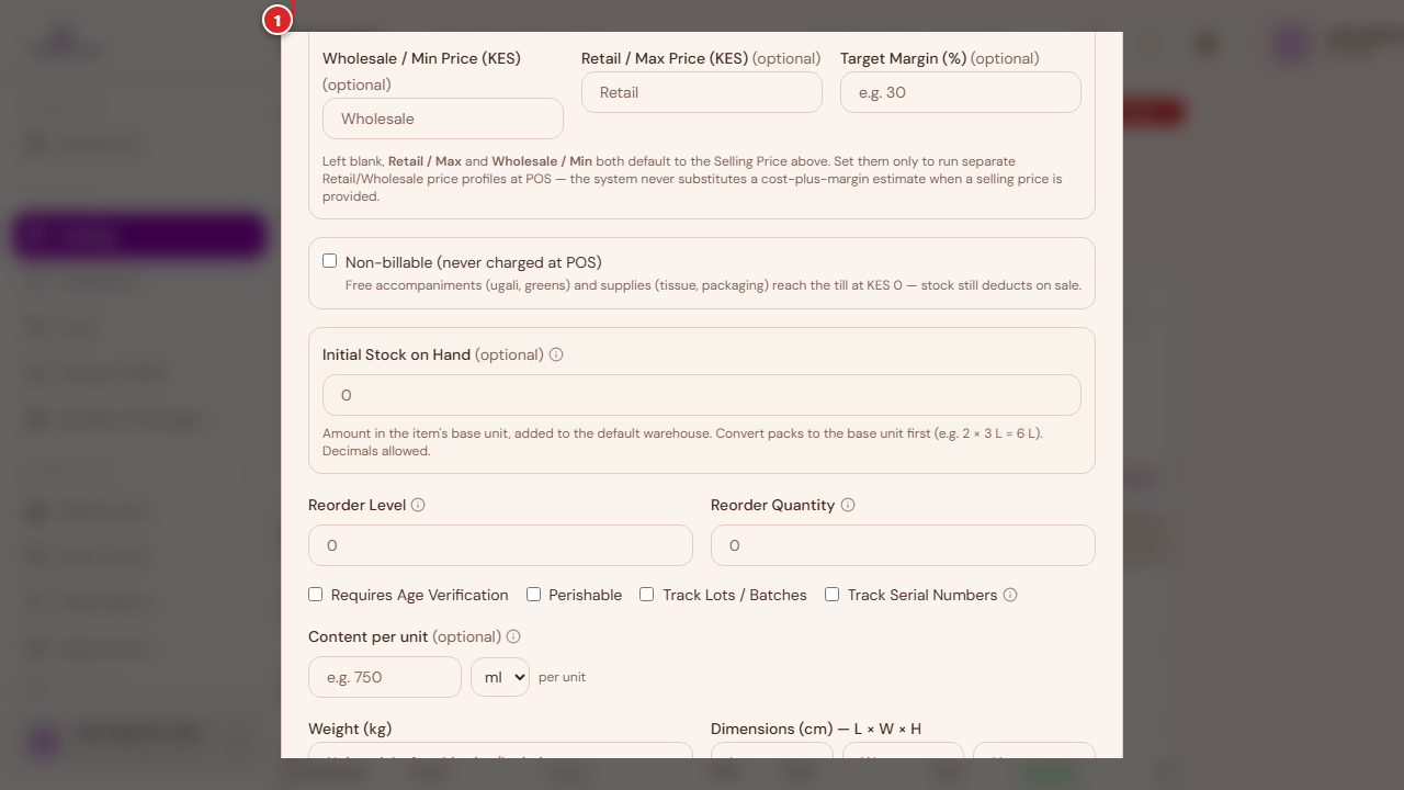 Equipment type selected