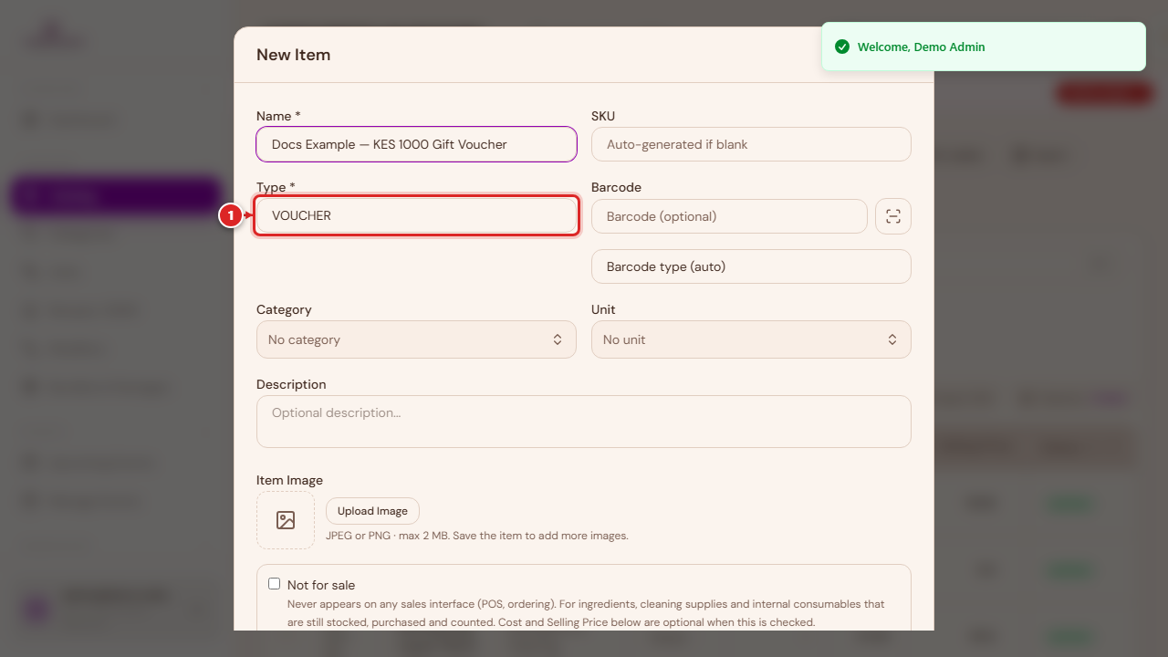 Voucher type selected