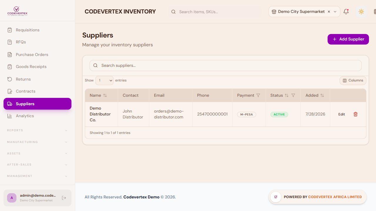 Suppliers list