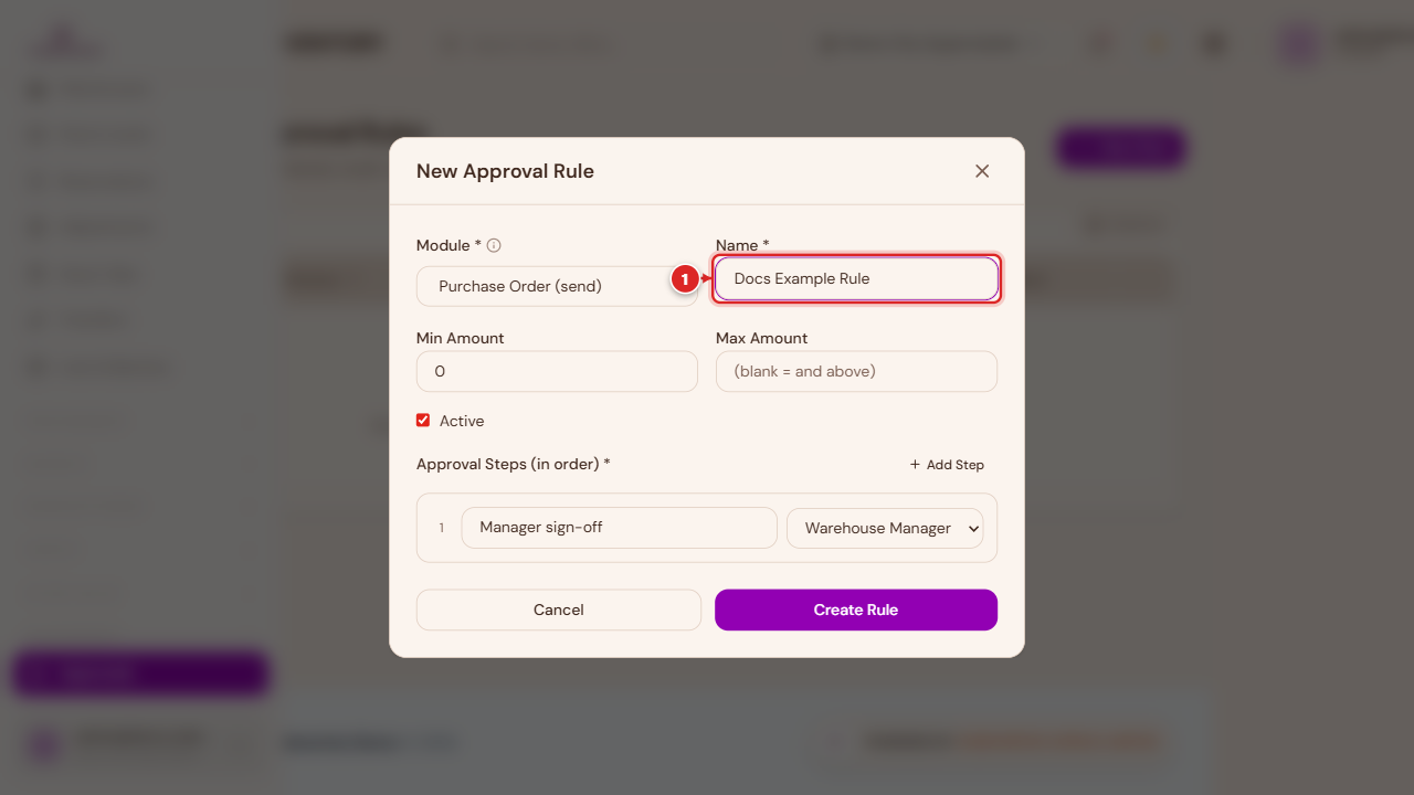 New Approval Rule dialog