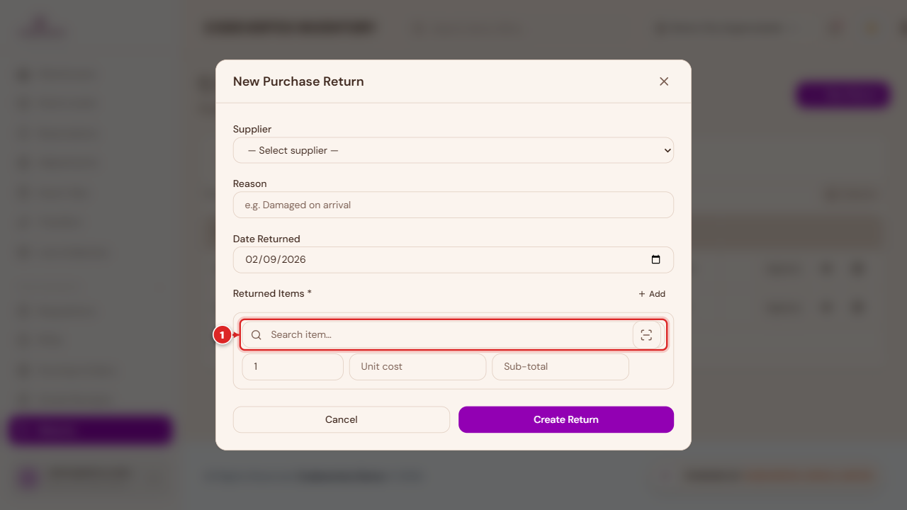 New Purchase Return form