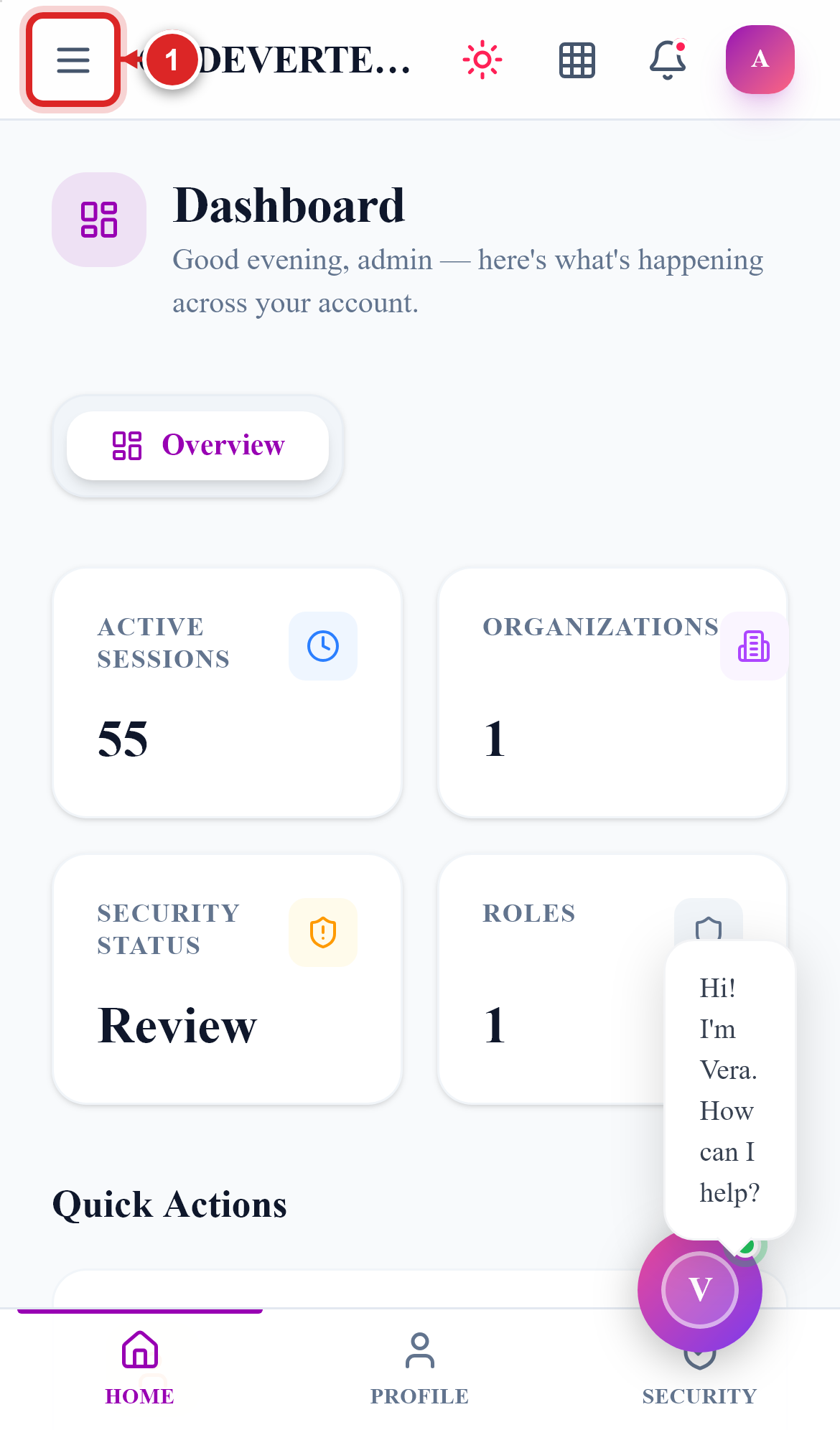 Dashboard on mobile