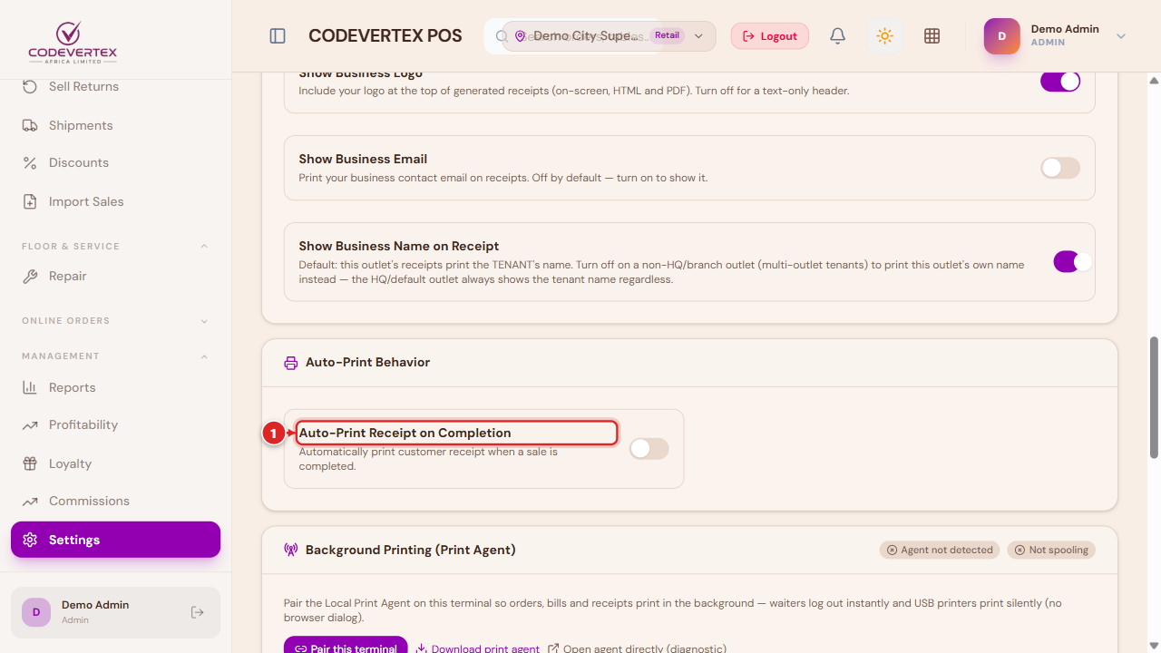 Auto-Print Behavior — receipt and station tickets