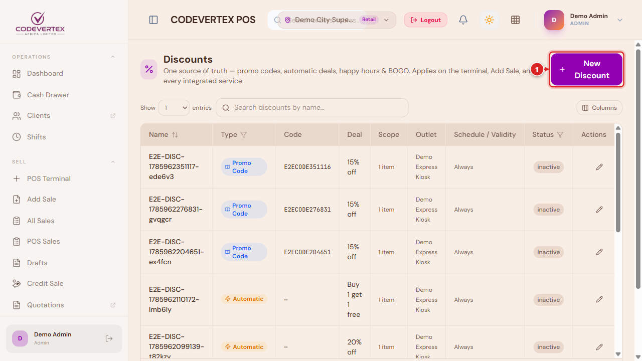Discounts list — New Discount