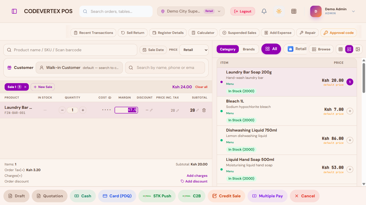 Editing a line's margin/price directly on the cart row