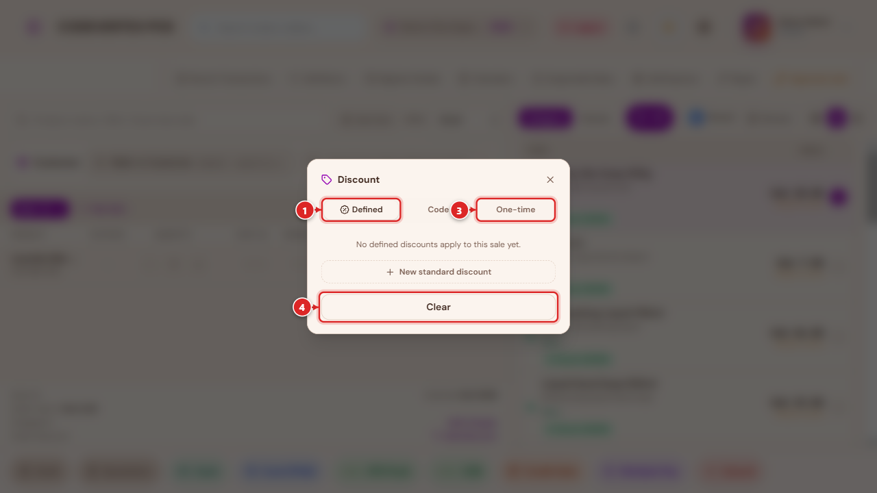 Add discount — Defined, Code, and One-time, plus Clear