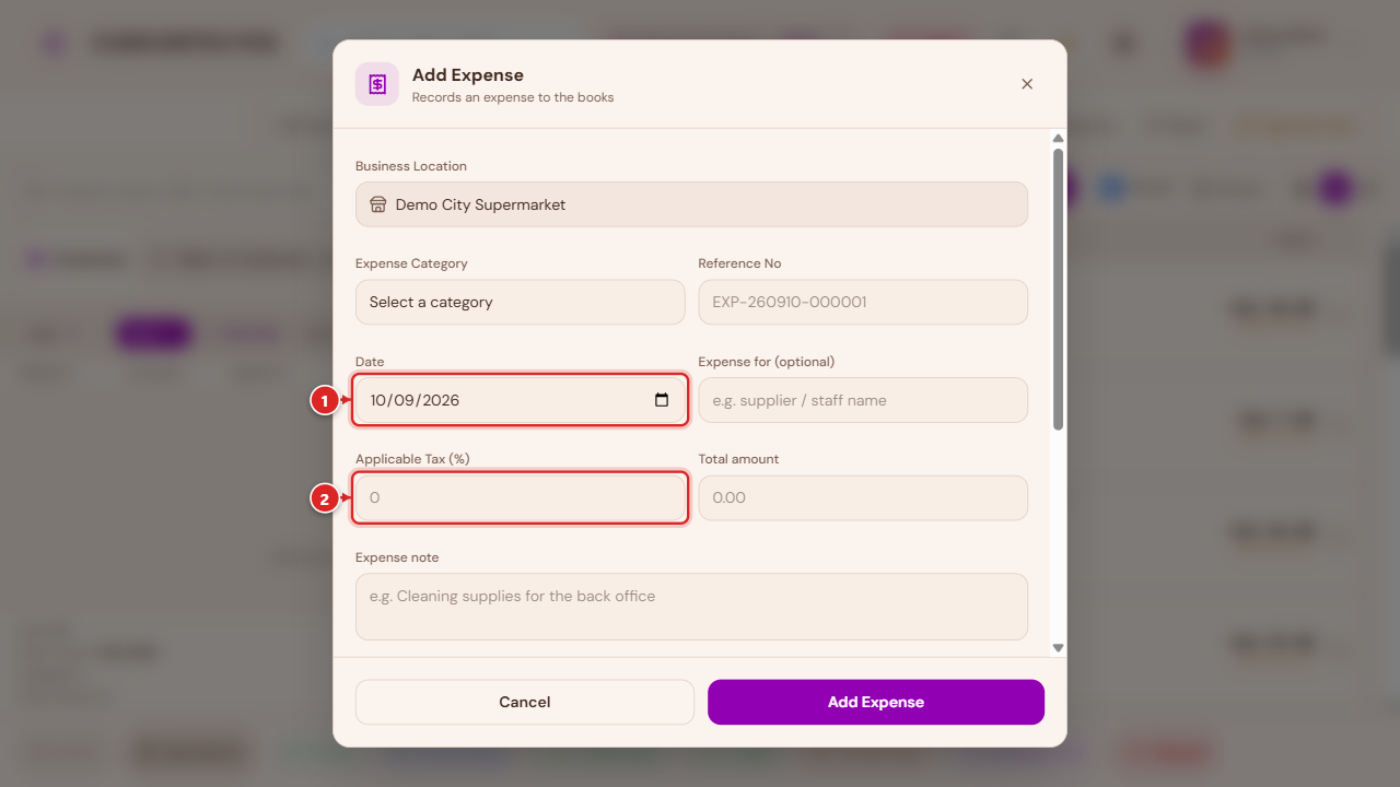Add Expense form