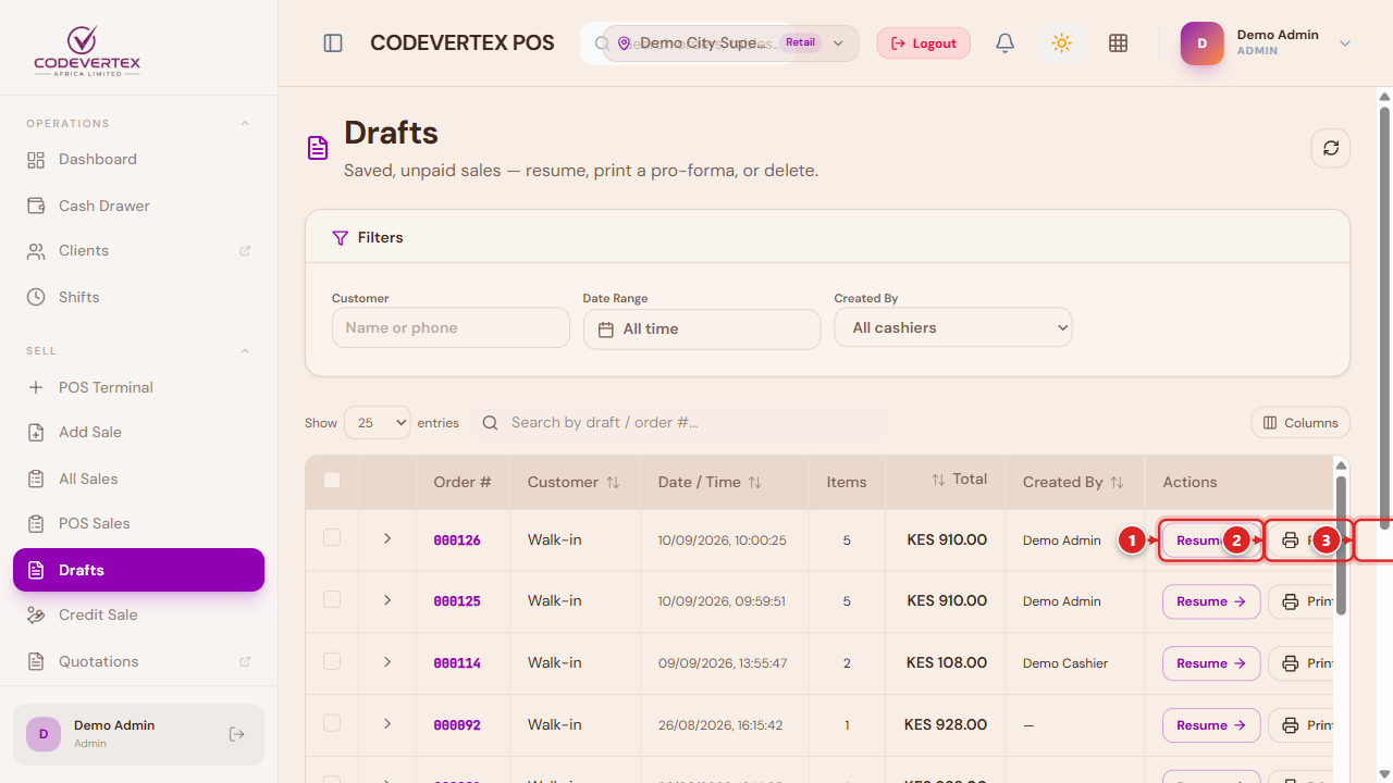 Sidebar navigation — Operations and Sell groups